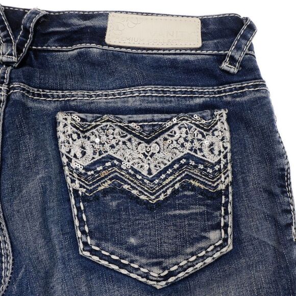 Vanity Cropped Jeans Size 27 Womens Distressed Sequin Blue Denim Stretch 28x24 - Picture 9 of 11
